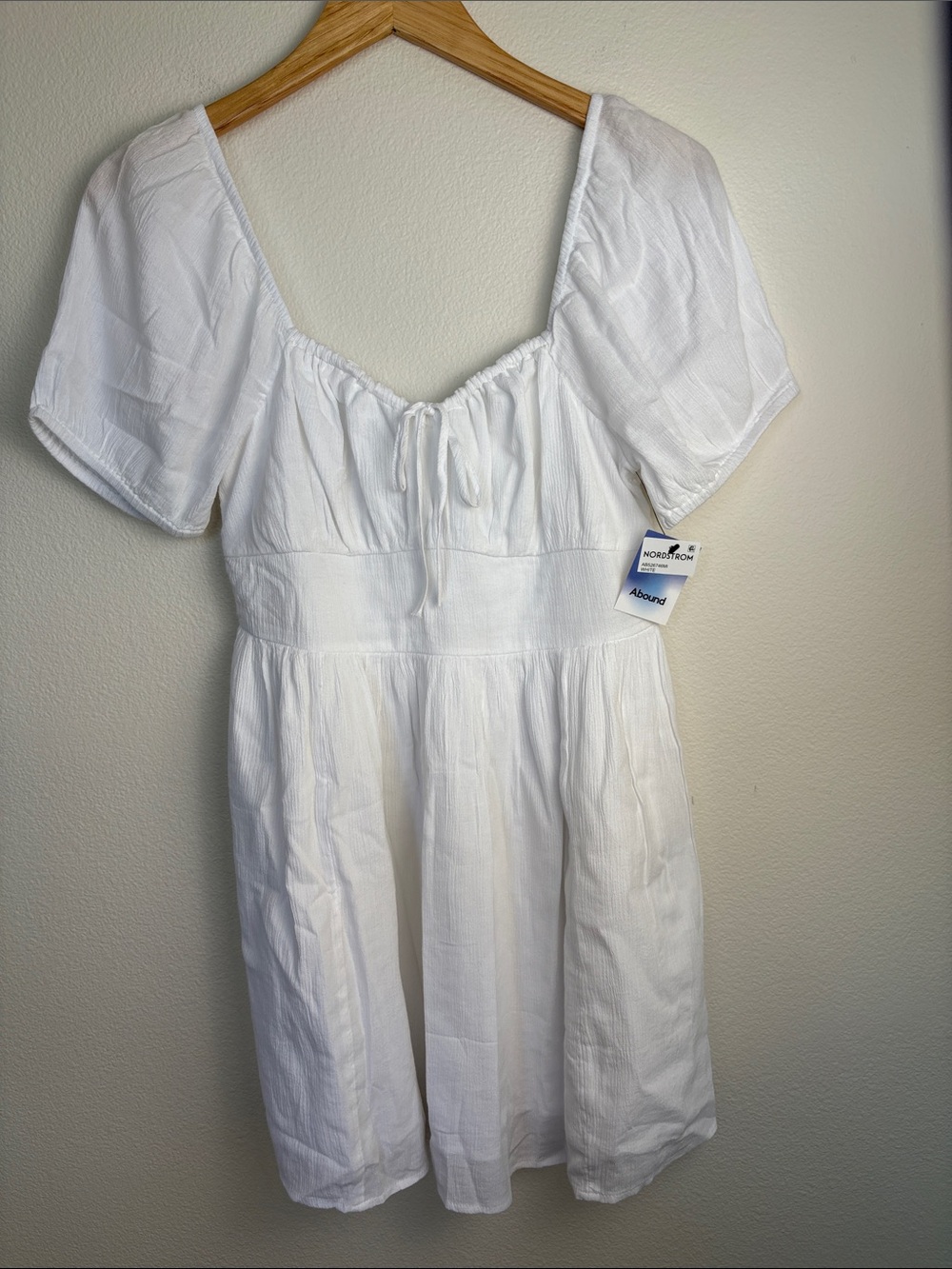 NWT Abound Nordstrom White Puff Sleeve Milkmaid Cottagecore Mini Dress - M